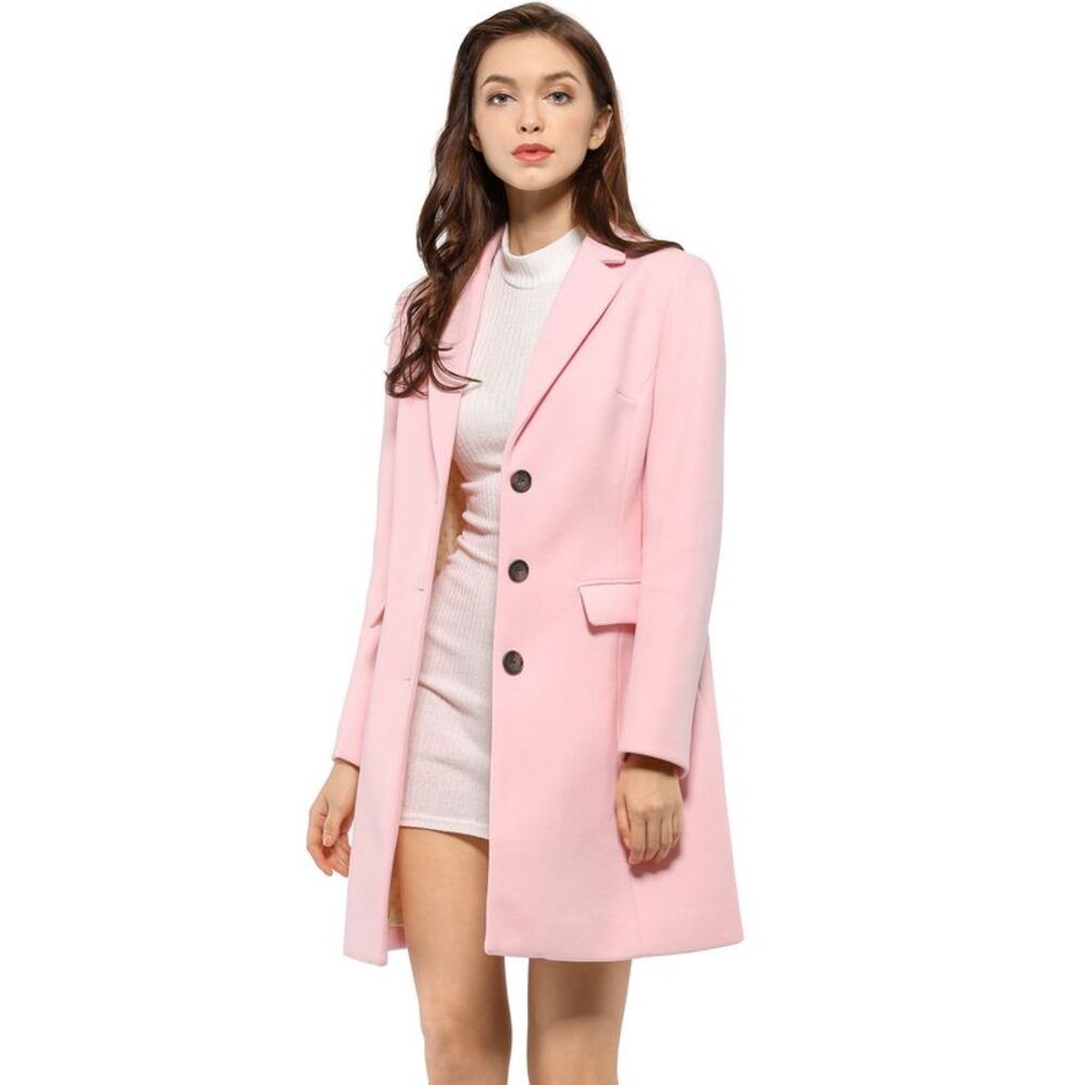 Notched Lapel Single Breasted Outwear Winter Coat Pink